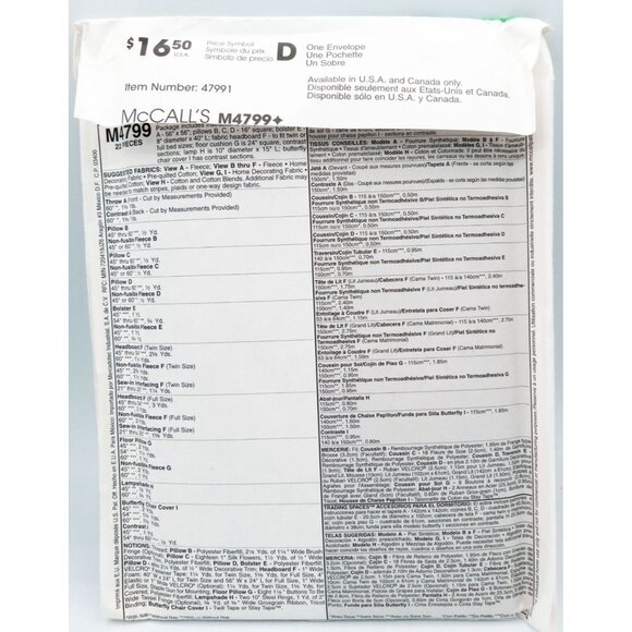 McCalls Pattern M4799 Trading Spaces Bedroom Accessories Uncut 2005 - Picture 2 of 2